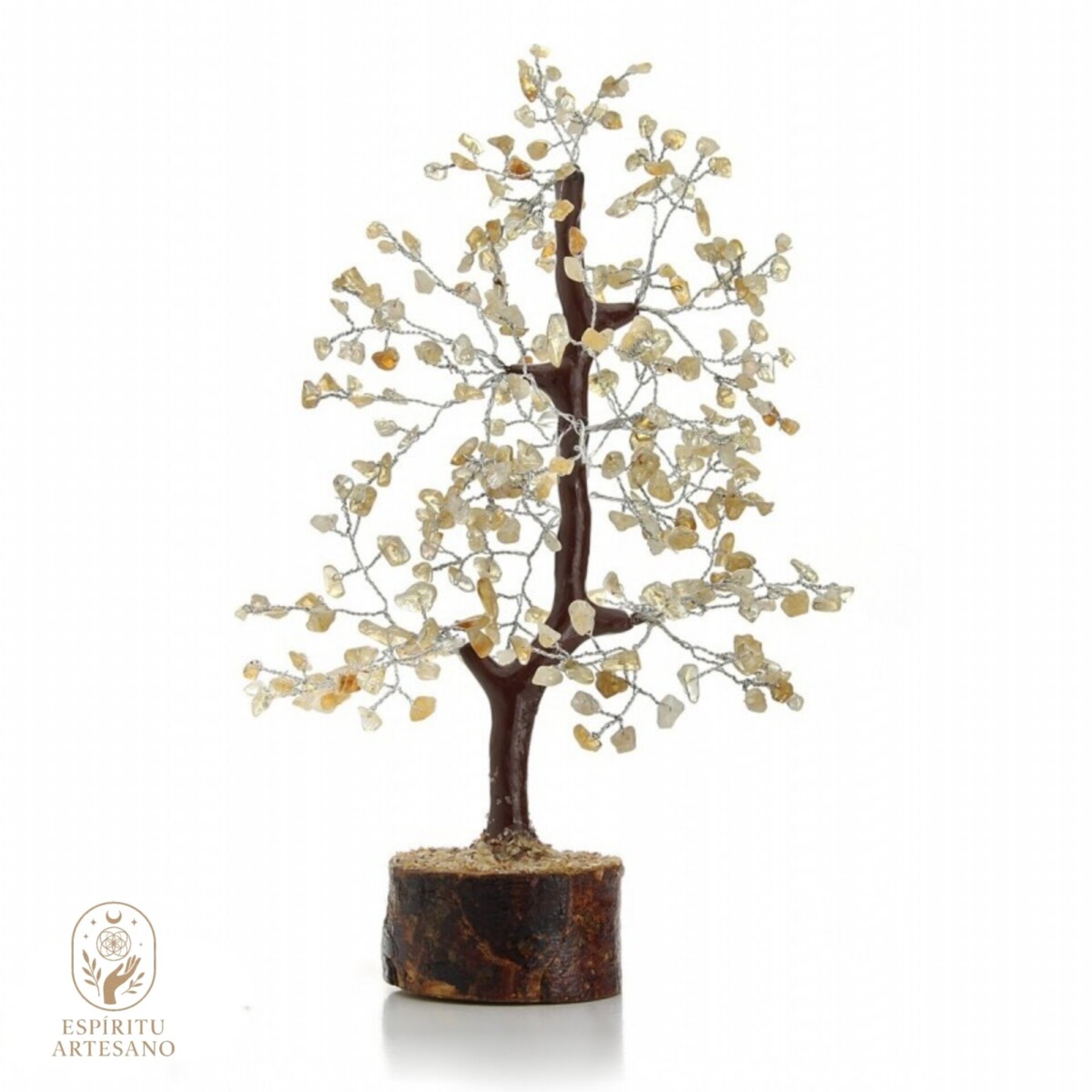Árbol Artesanal de Citrino Natural y Base de Madera - 1