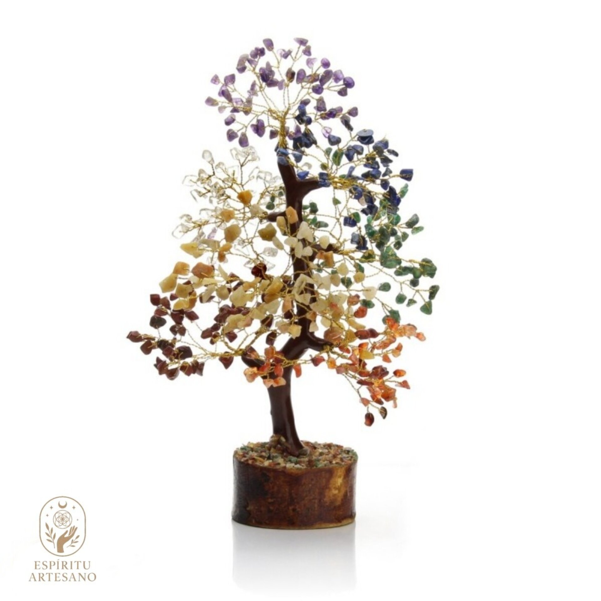 Árbol Grande de los Siete Chakras y Base de Madera Artesanía Feng Shui - 1
