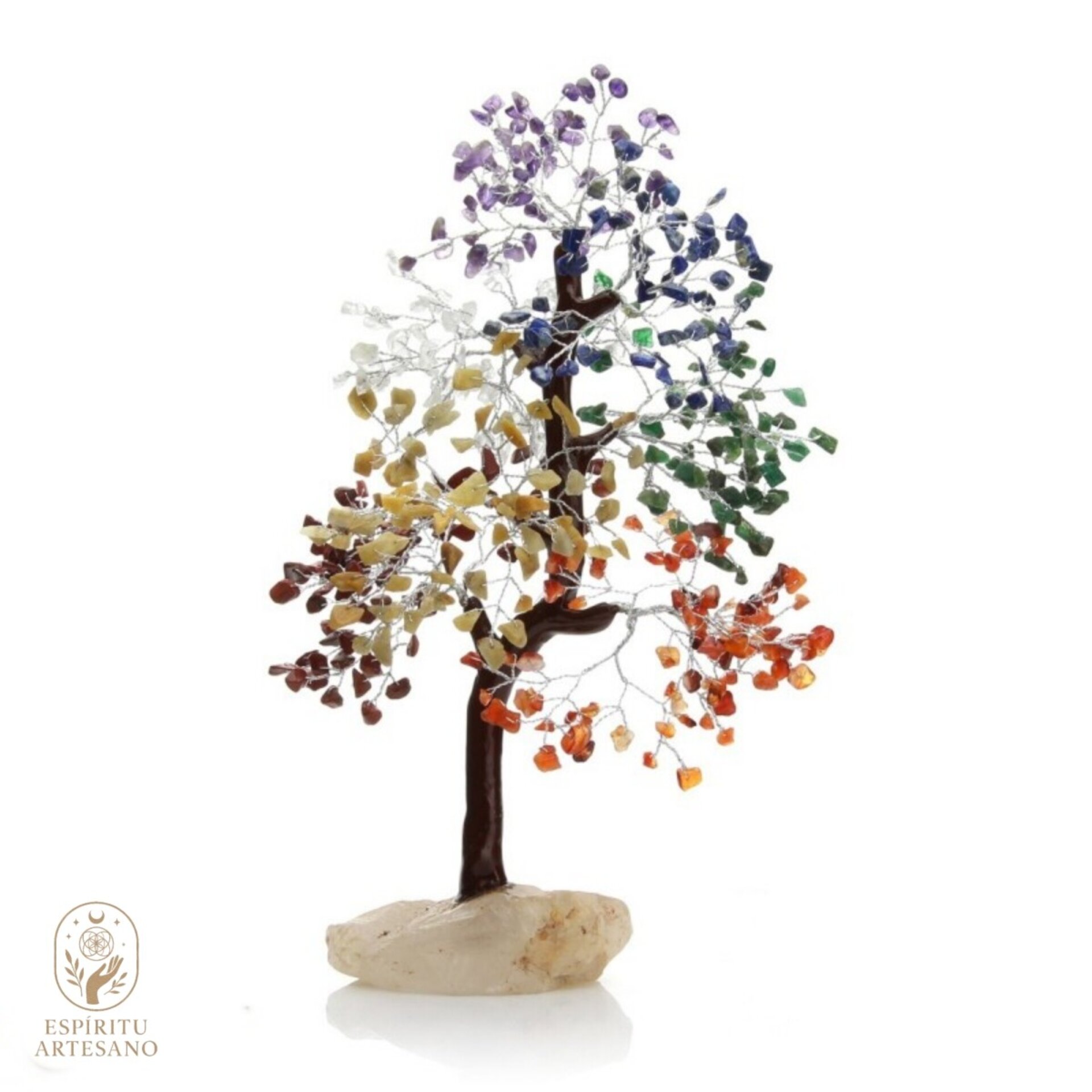 Árbol Grande de los Siete Chakras y Base de Cuarzo Cristal Artesanía Feng Shui - 1