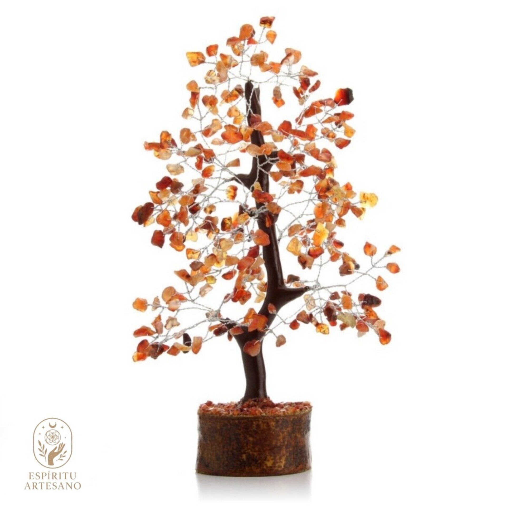 Árbol Artesanal de Carneola Natural y Base de Madera - 1