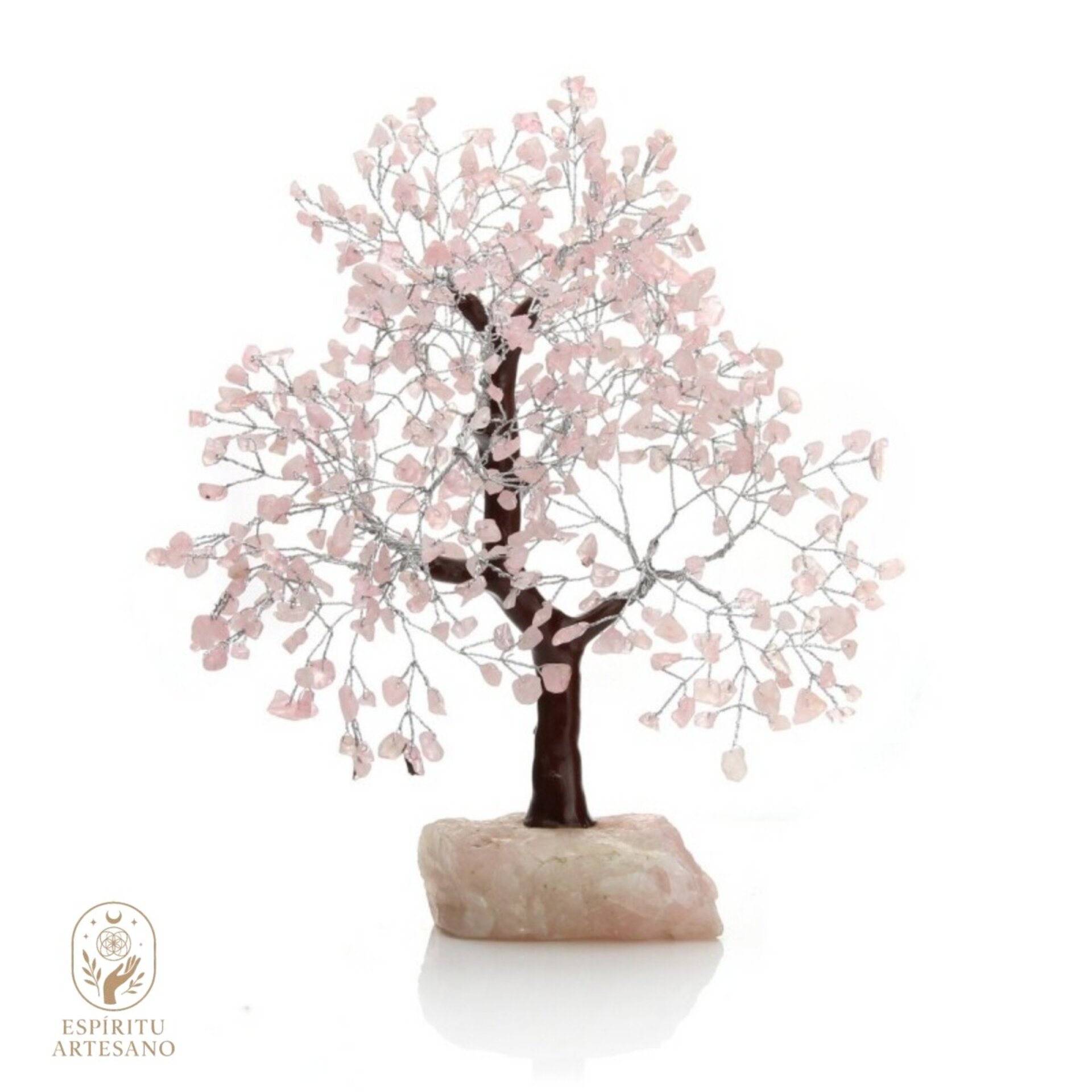 Árbol Grande de Cuarzo Rosa con Base de Piedra Natural Artesanía Feng Shui - 1