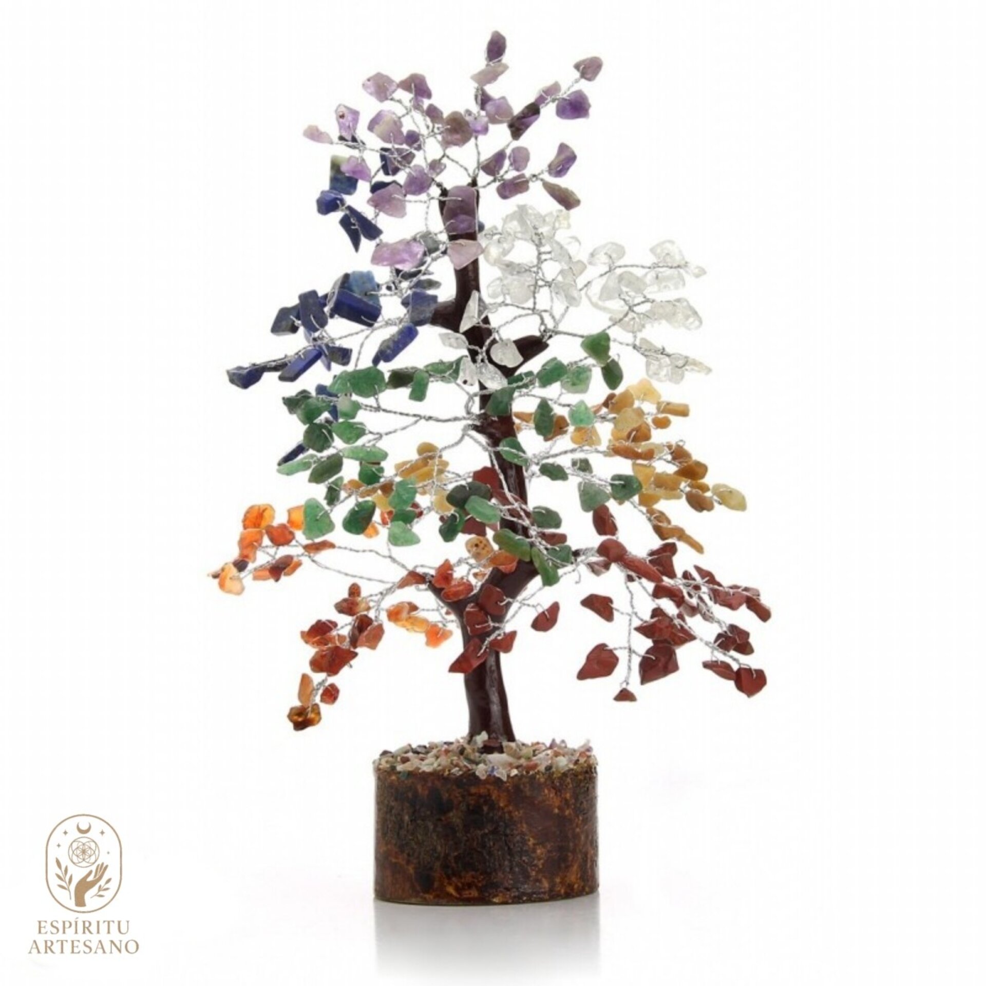 Árbol Pequeño de los Siete Chakras y Base de Madera Artesanía Feng Shui - 1