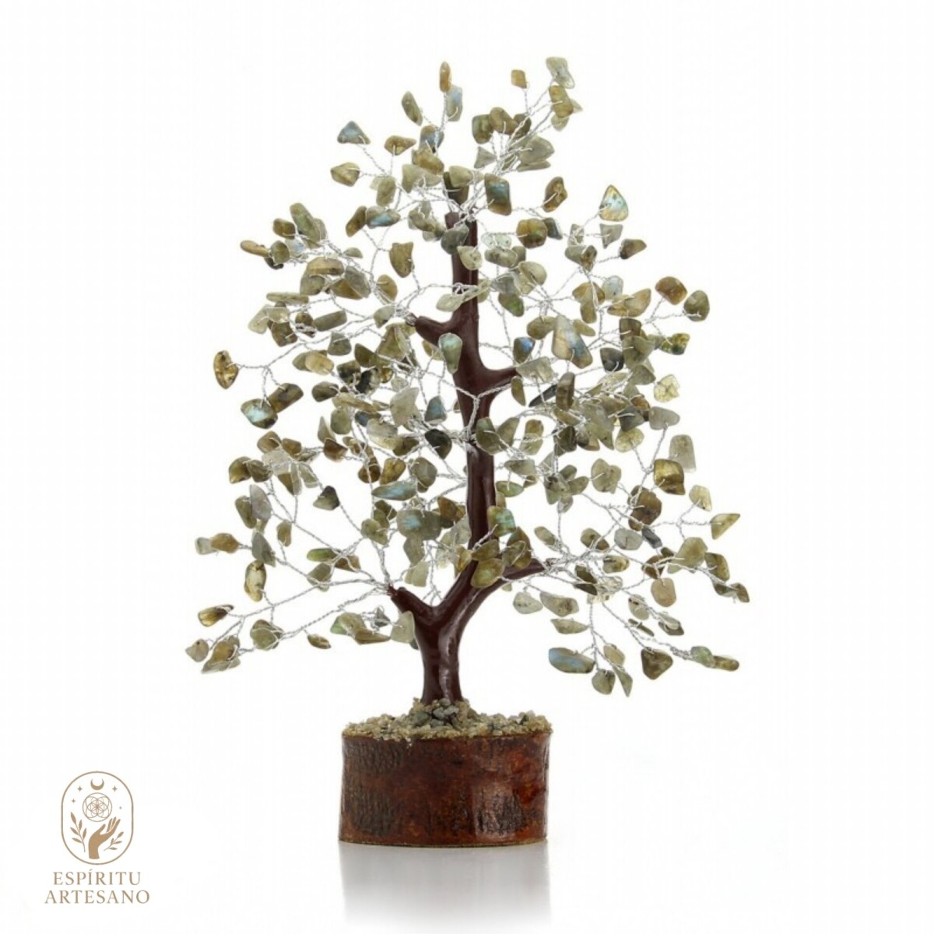 Árbol Artesanal de Labradorita Natural y Base de Madera - 1