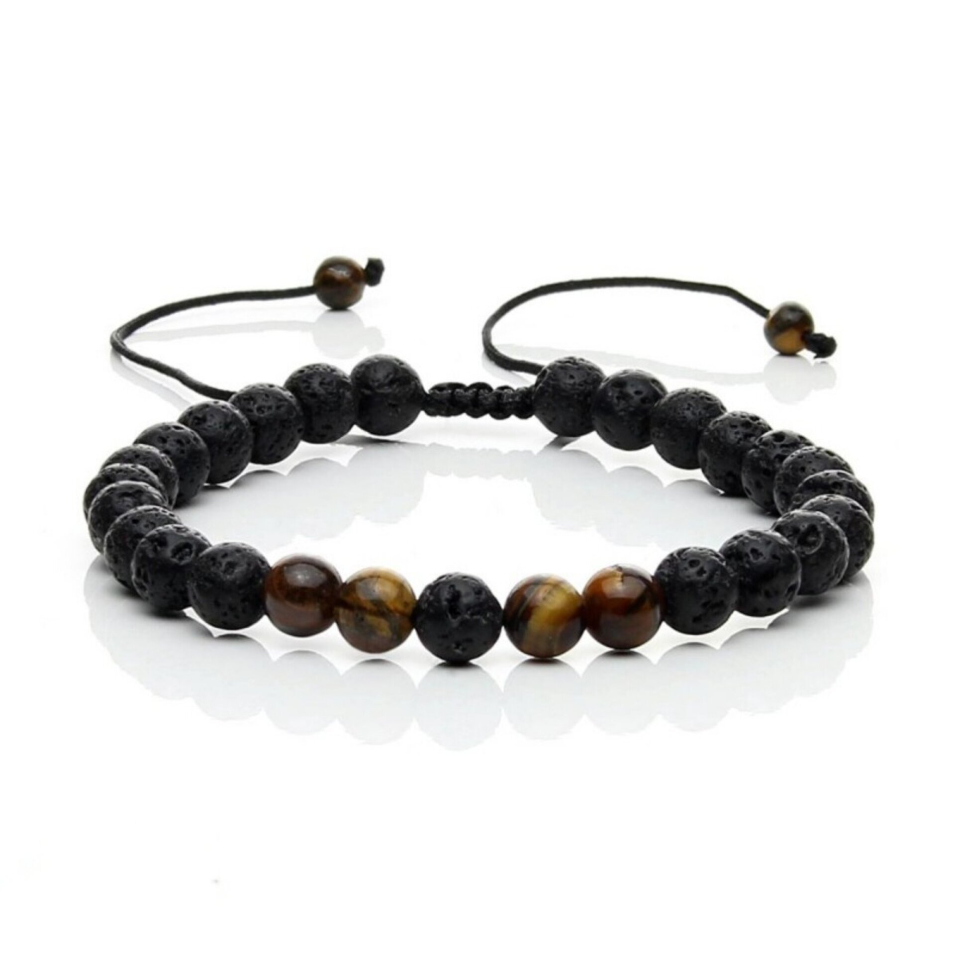 Pulsera ajustable de piedra volcánica negra con ojo de tigre – Elegancia y energ - 2