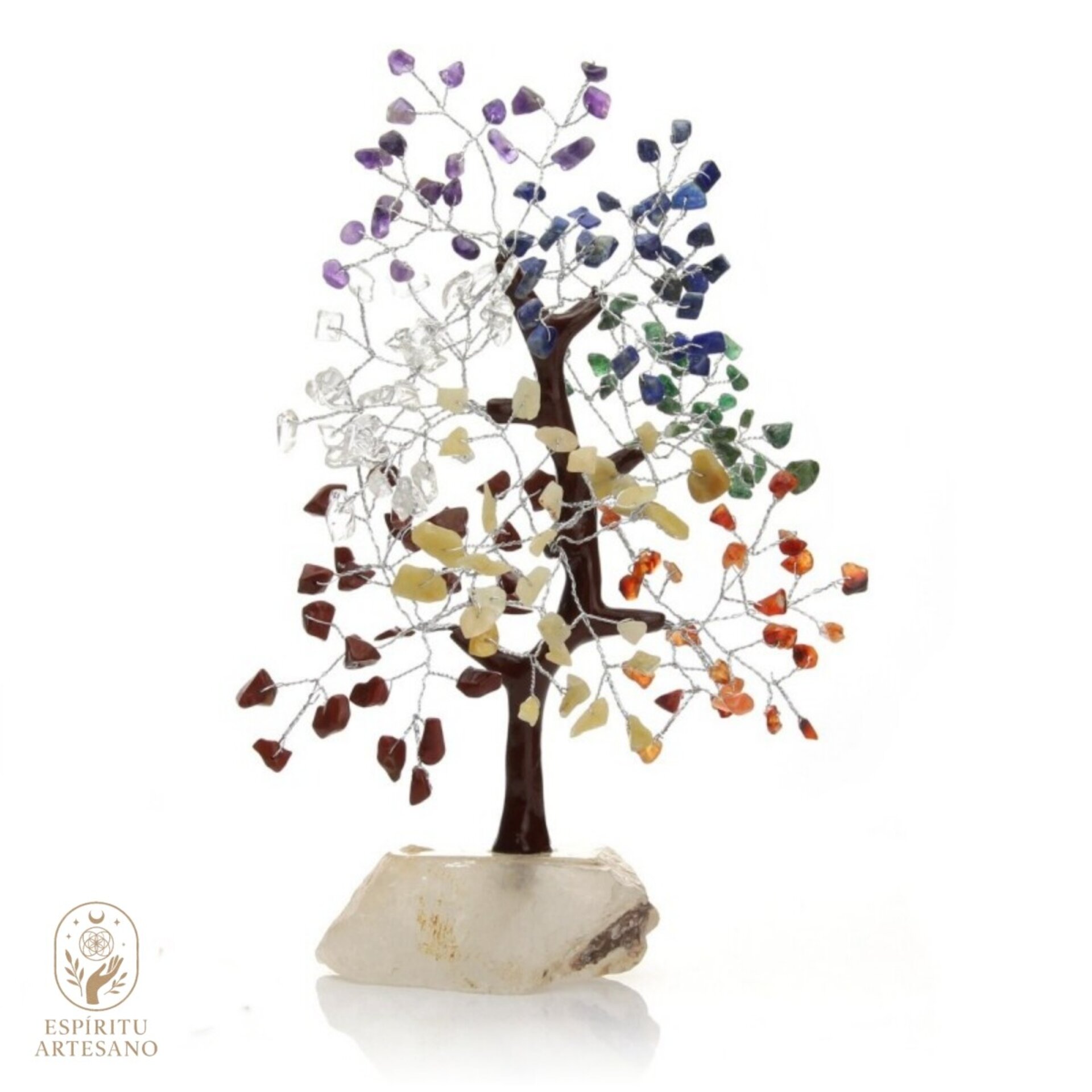 Árbol Pequeño de los Siete Chakras y Base de Cuarzo Cristal Artesanía Feng Shui - 1