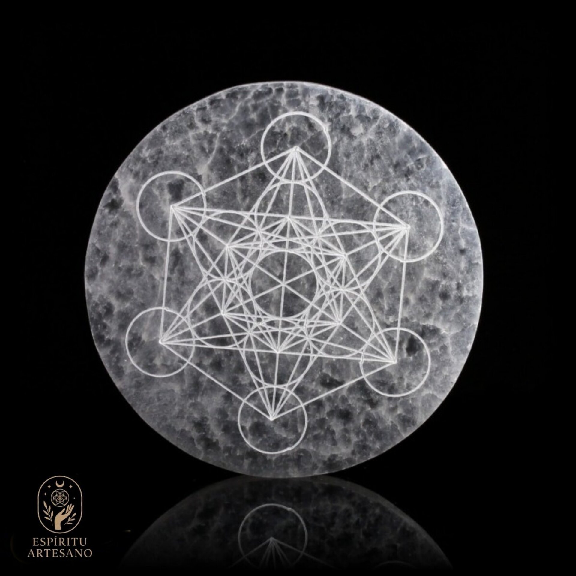 Disco de Selenita Grabado – Cubo de Metatrón - 2