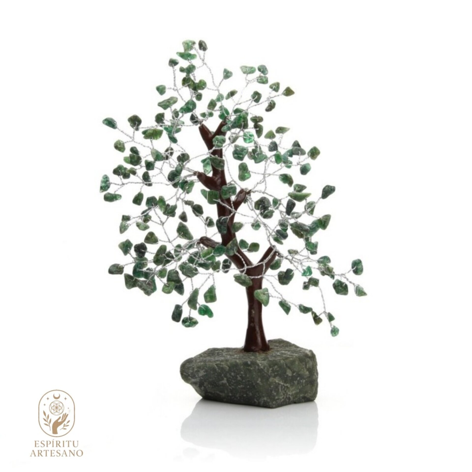 Árbol Pequeño de Jade Verde y Base de Piedra Natural Artesanía Feng Shui - 1