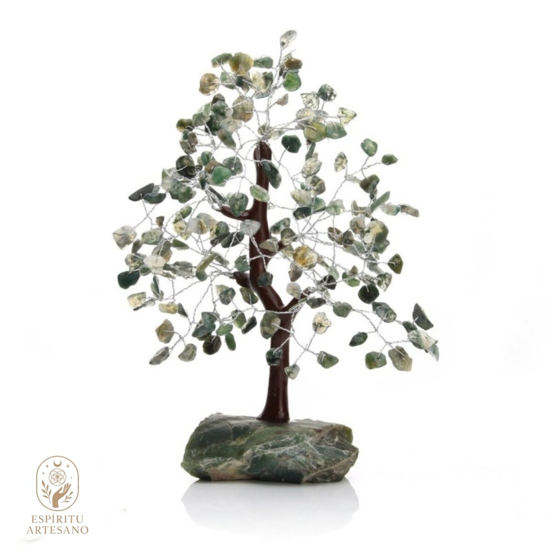 Árbol Pequeño de Ágata Musgosa y Base de Piedra Natural Artesanía Feng Shui - 1