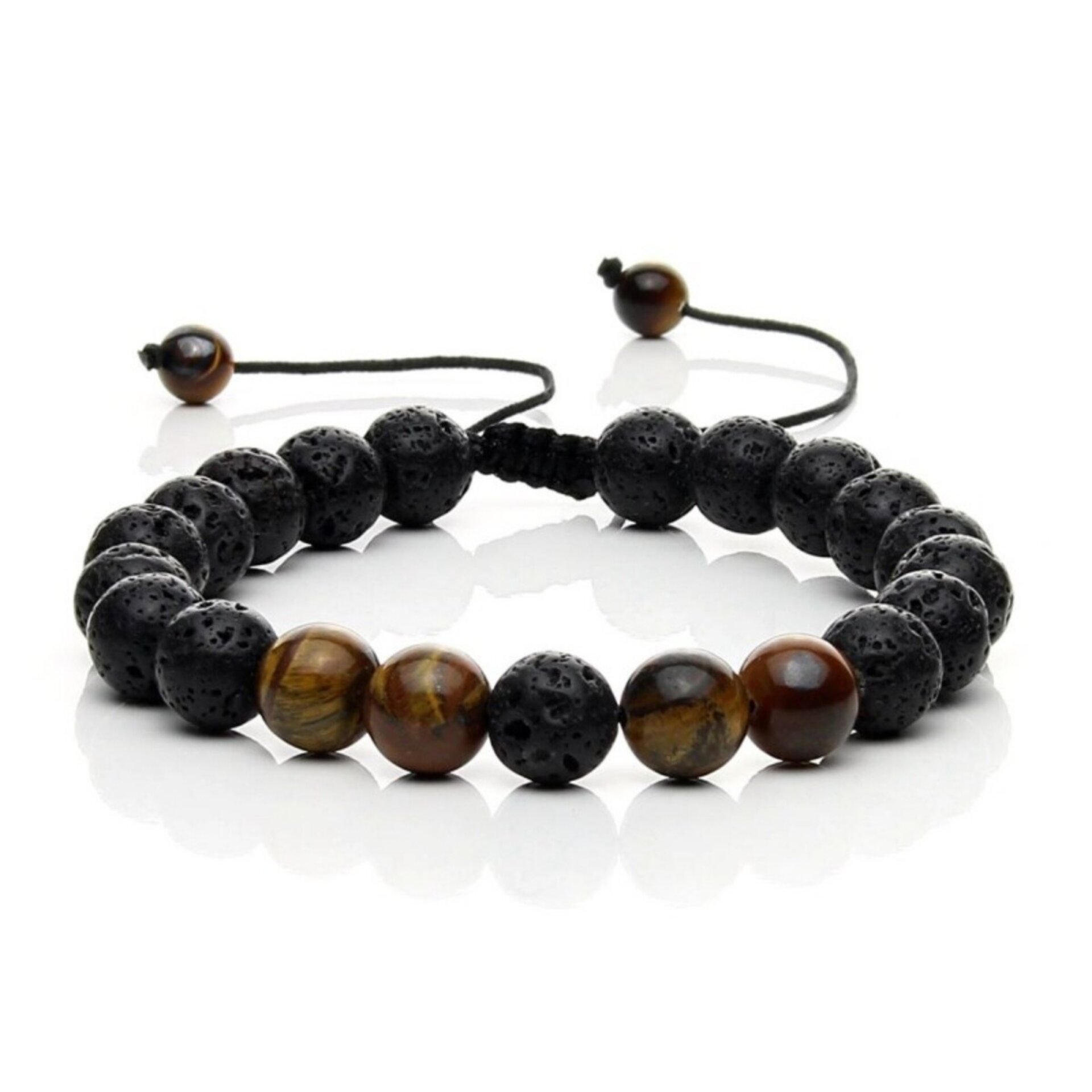 Pulsera ajustable de piedra volcánica negra con ojo de tigre – Elegancia y energ - 3