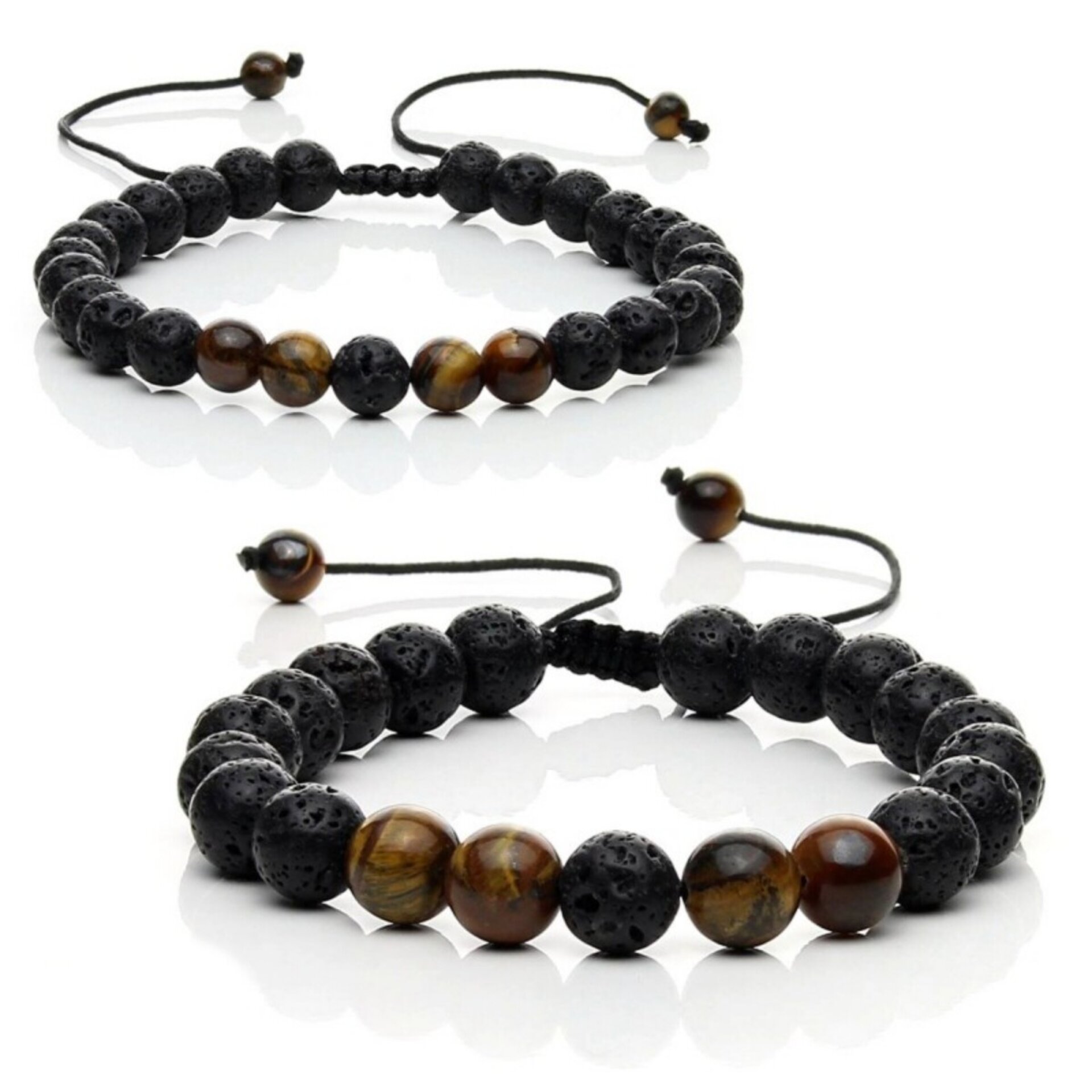 Pulsera ajustable de piedra volcánica negra con ojo de tigre – Elegancia y energ - 1
