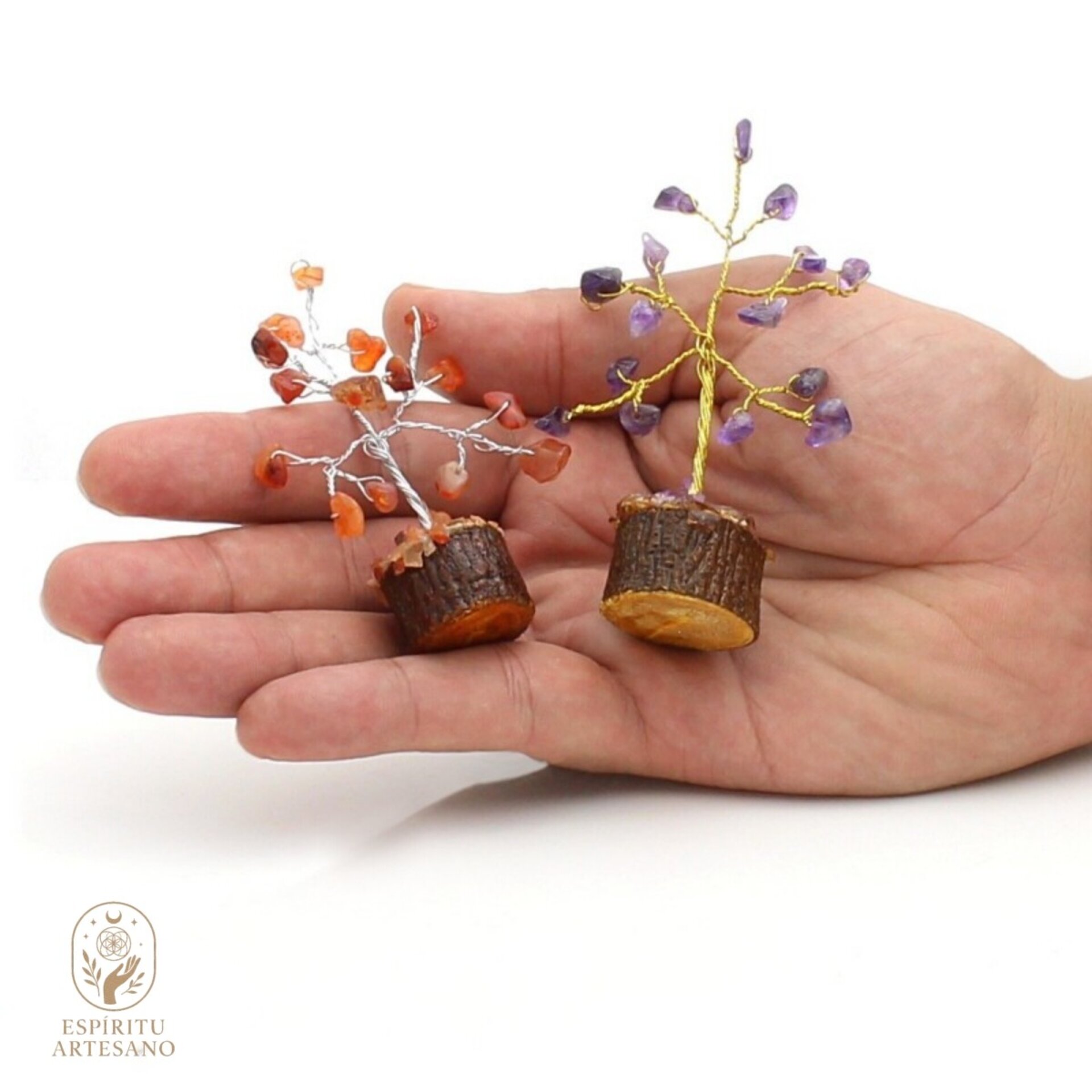 Colección de 10 Árboles Miniatura Piedras Naturales Ramas Plateadas Feng Shui - 2